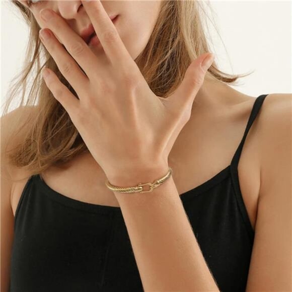 Twisted Cable Bracelet Stylish Fine Stainless Steel Cable Cuff Bracelet - Picture 5 of 7